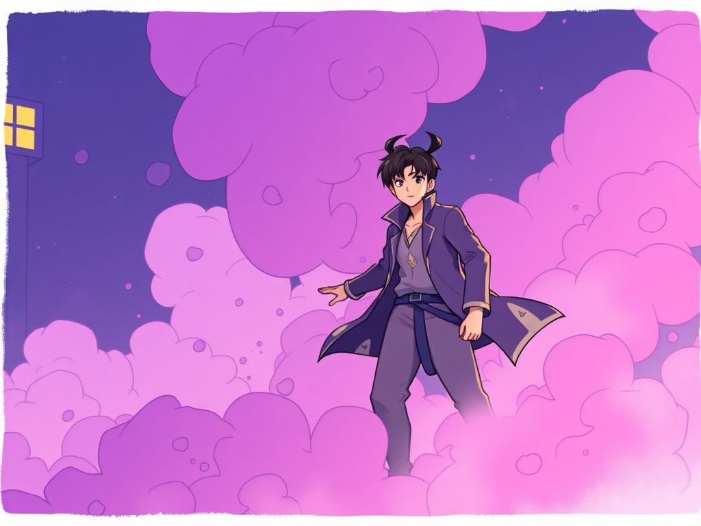 Popular Korean action webtoon cover with a lone hero in purple smoke